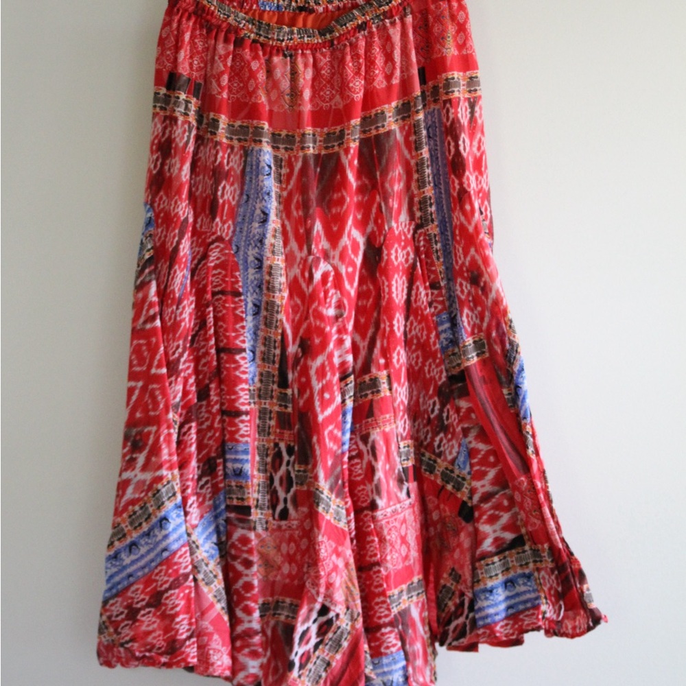Red and Blue Patterned Women's maxi Skirt